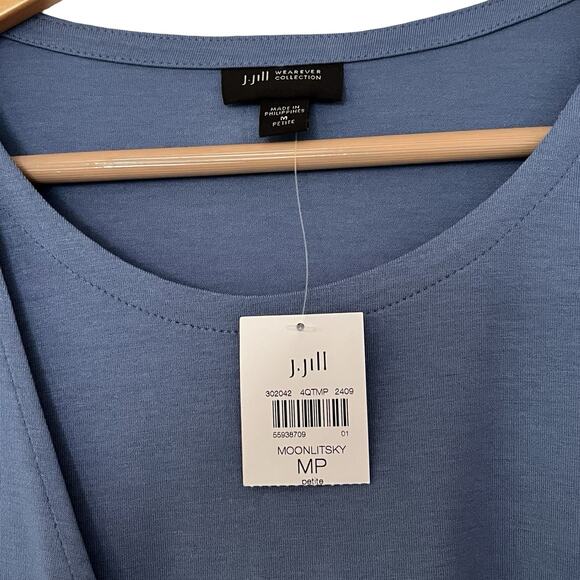 J‎ Jill Wearever Womens Wrap Side Tie Jersey Top Size MP Blue Stretch Travel NWT - Picture 5 of 7